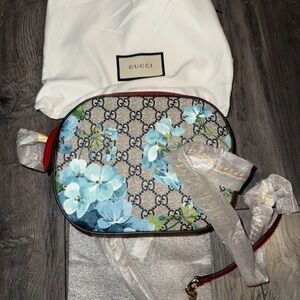 Gucci Beige and Blue Floral Crossbody Bag